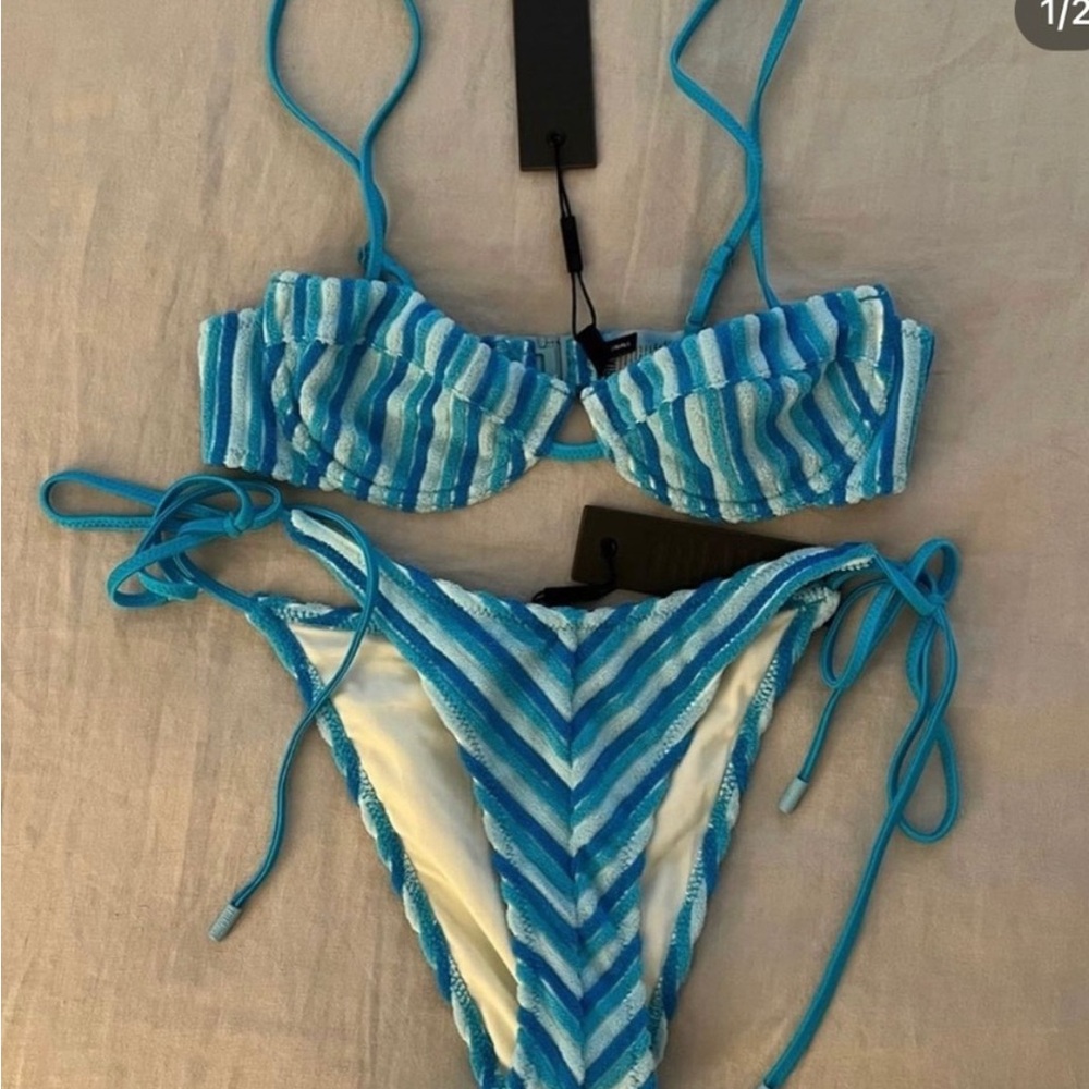 TRIANGL Blue Striped Bikini Set